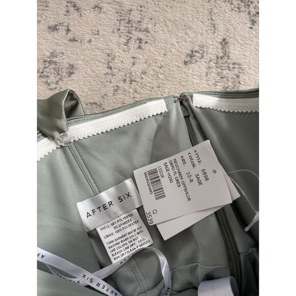 Dessy After Six A-Line Satin Maxi Dress Sage Size 10 Off The Shoulder Strapless - Picture 4 of 11